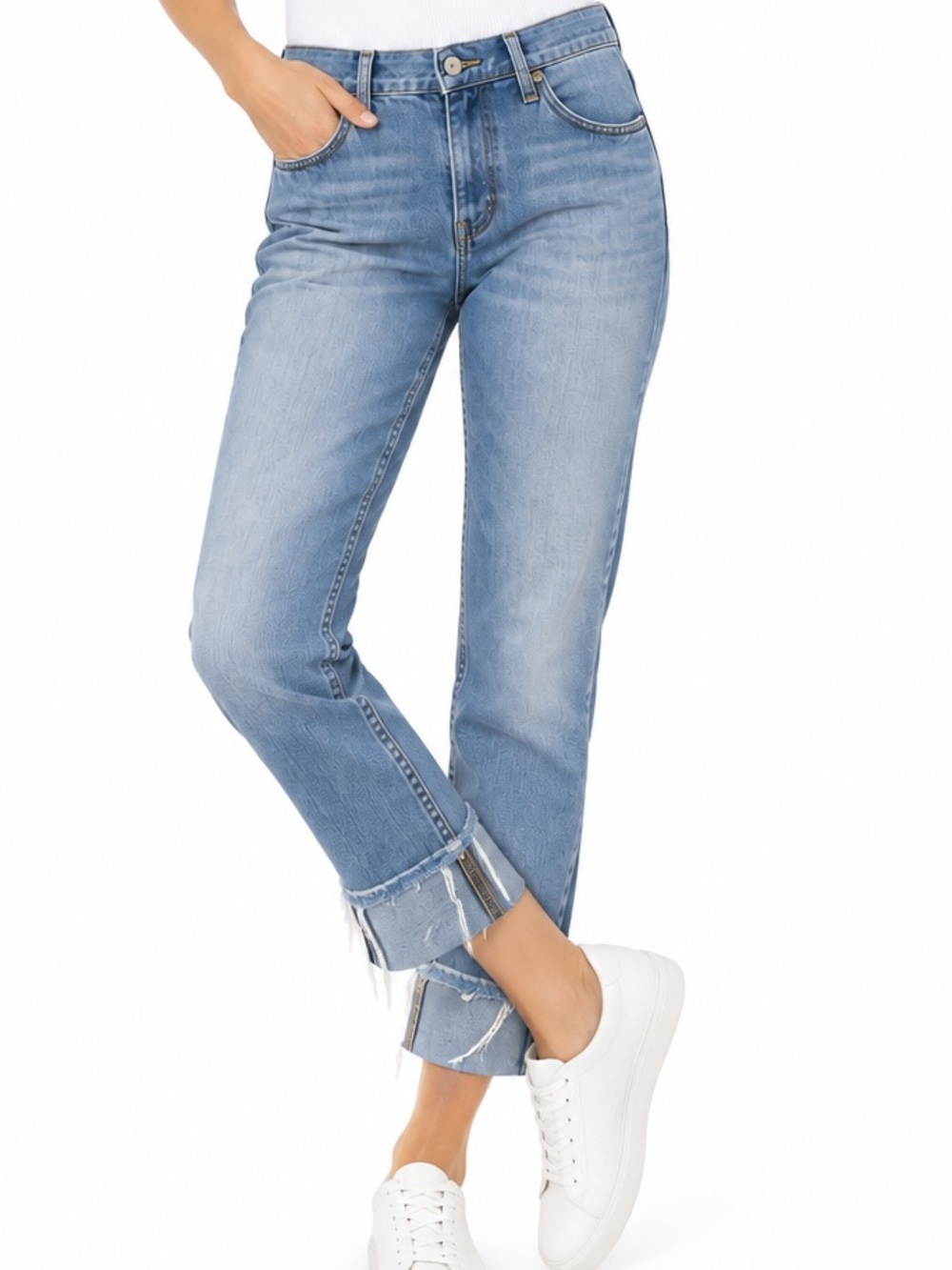 rag & bone JEAN Size 26 Light Wash Slim Straight Jeans Raw Cuff Cropped